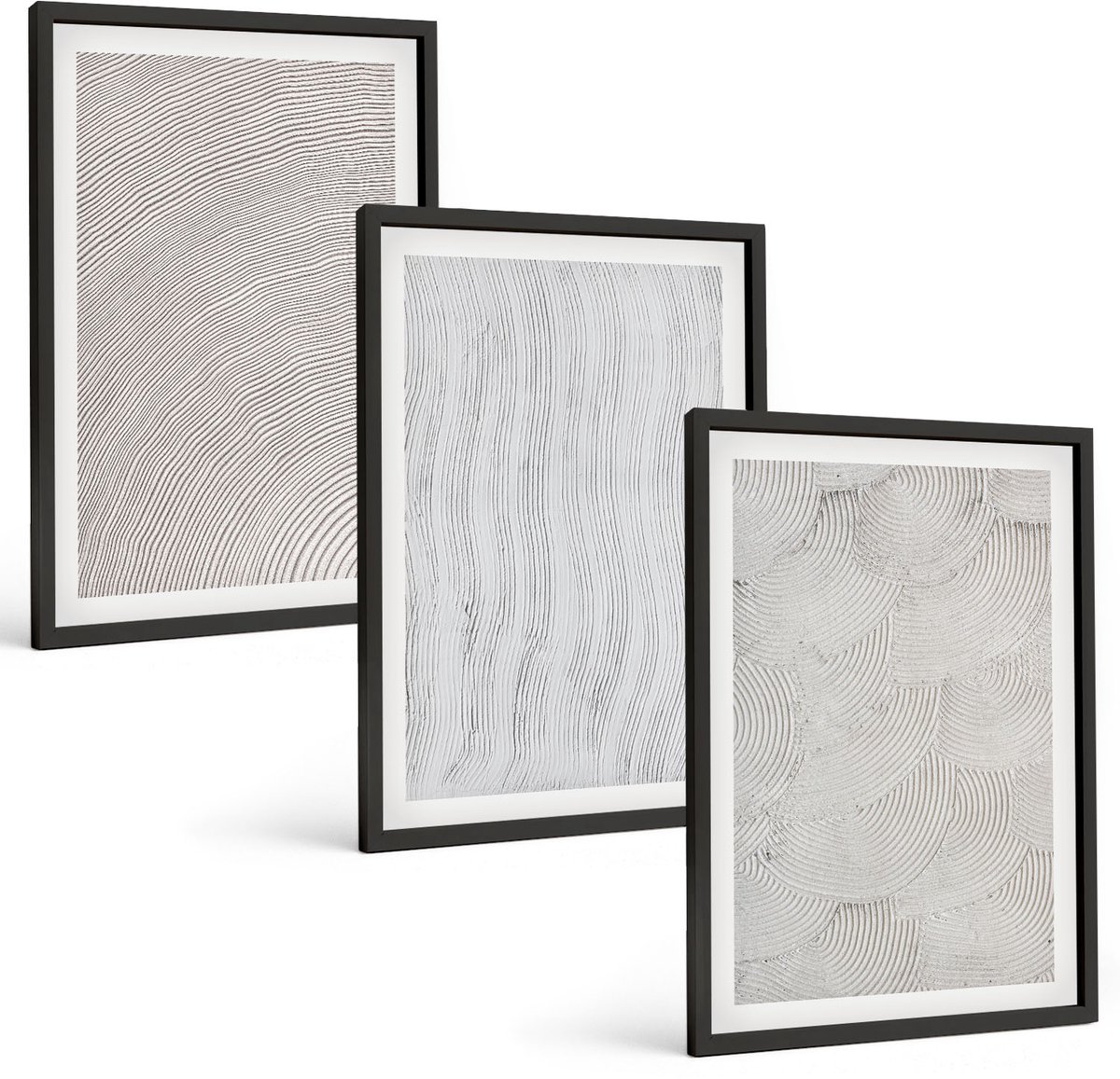 Tulup 4-Delige Schilderij Set - Patronen in het zand: lineaire geometrische structuren - 40 x 60 cm - Muurdecoratie - Decoratieve Schilderijen - Wohnzimmer