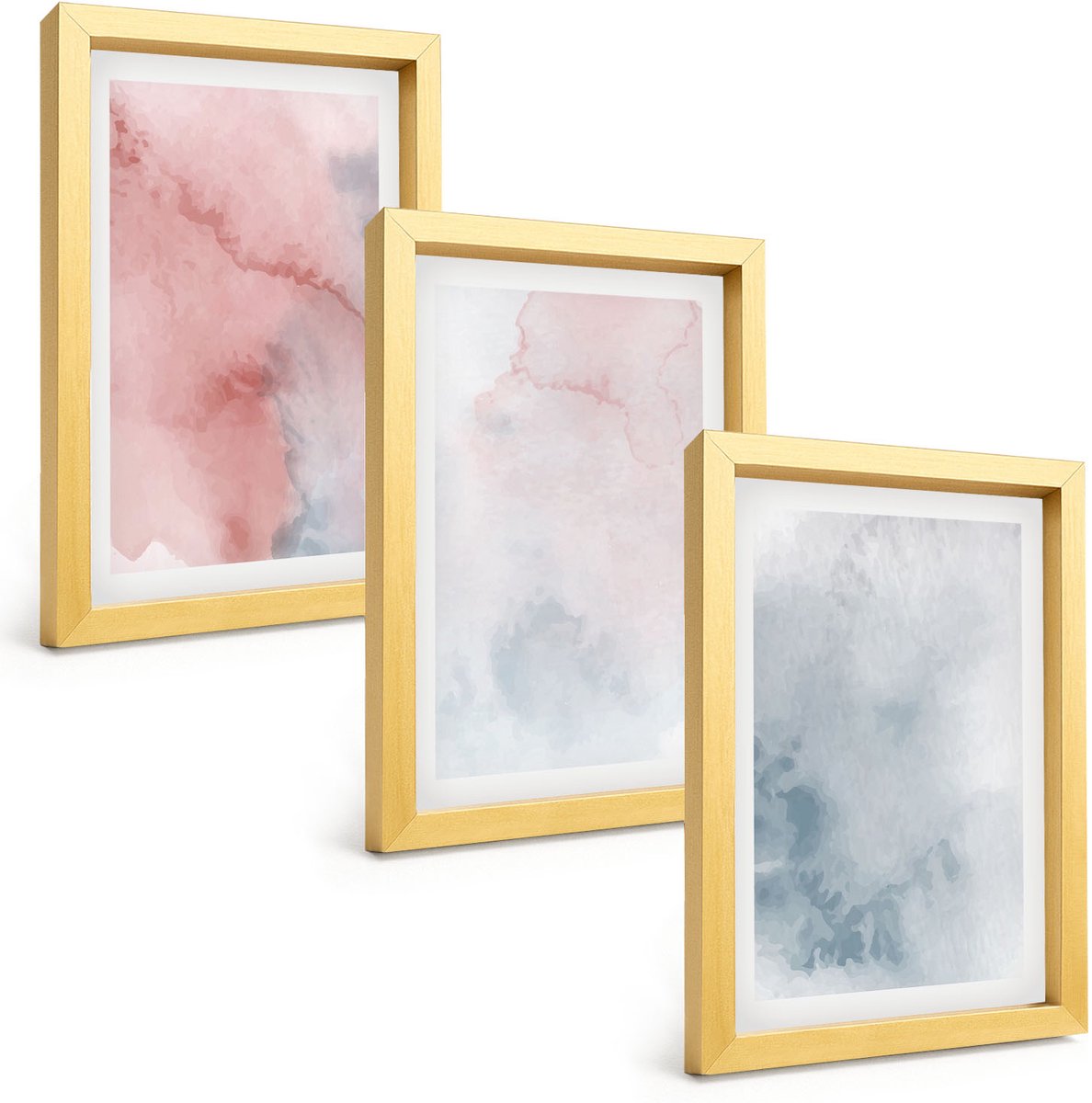 TULUP 4-Delige Schilderij Set - Pastelkleurige aquarelverf op canvas met kleurrijke texturen - 20 x 30 cm - Decoratieve Muurdecoratie - Slaapkamer - Moderne Wanddecoratie Gouden lijst