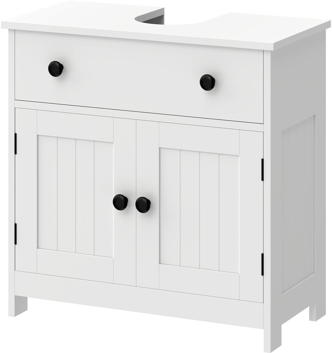 Wastafel - badkamerkast - 2 vakken achter de deur - badkameronderkast met poten - 60 x 30 x 60 cm - wit