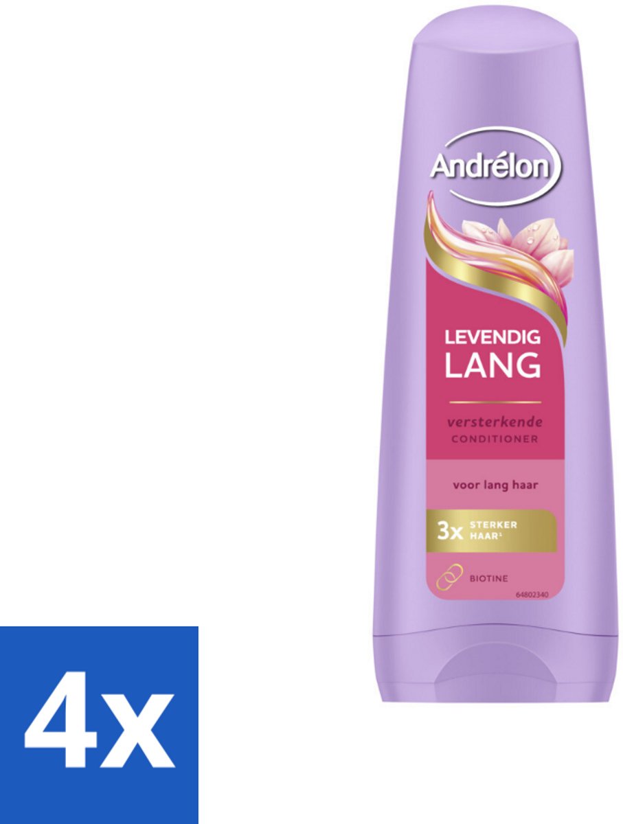 4 x Andrélon – Conditioner – Levendig Lang – 200 ml - Lang Haar Verzorgen - Haar Versterken - Haar Verzorgen - Haar Breuk Voorkomen - Biotine Voor Haar