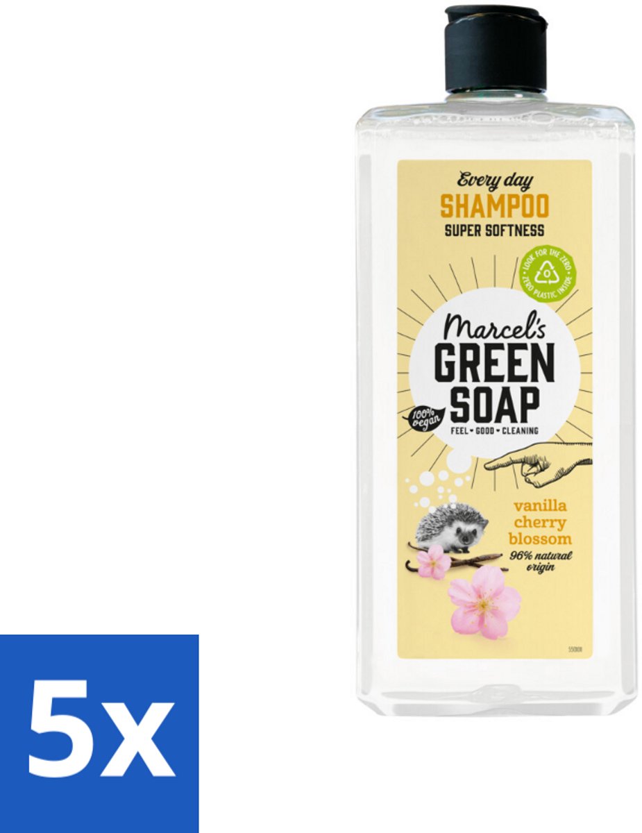 5 x Marcel's Green Soap - Every Day Shampoo - Vanilla & Cherry Blossom - Versterkt & verzorgt - 300 ml - Shampoo - Dagelijks Shampoo - Natuurlijk Shampoo - Vegan Shampoo - Biologisch Afbreekbaar Shampoo
