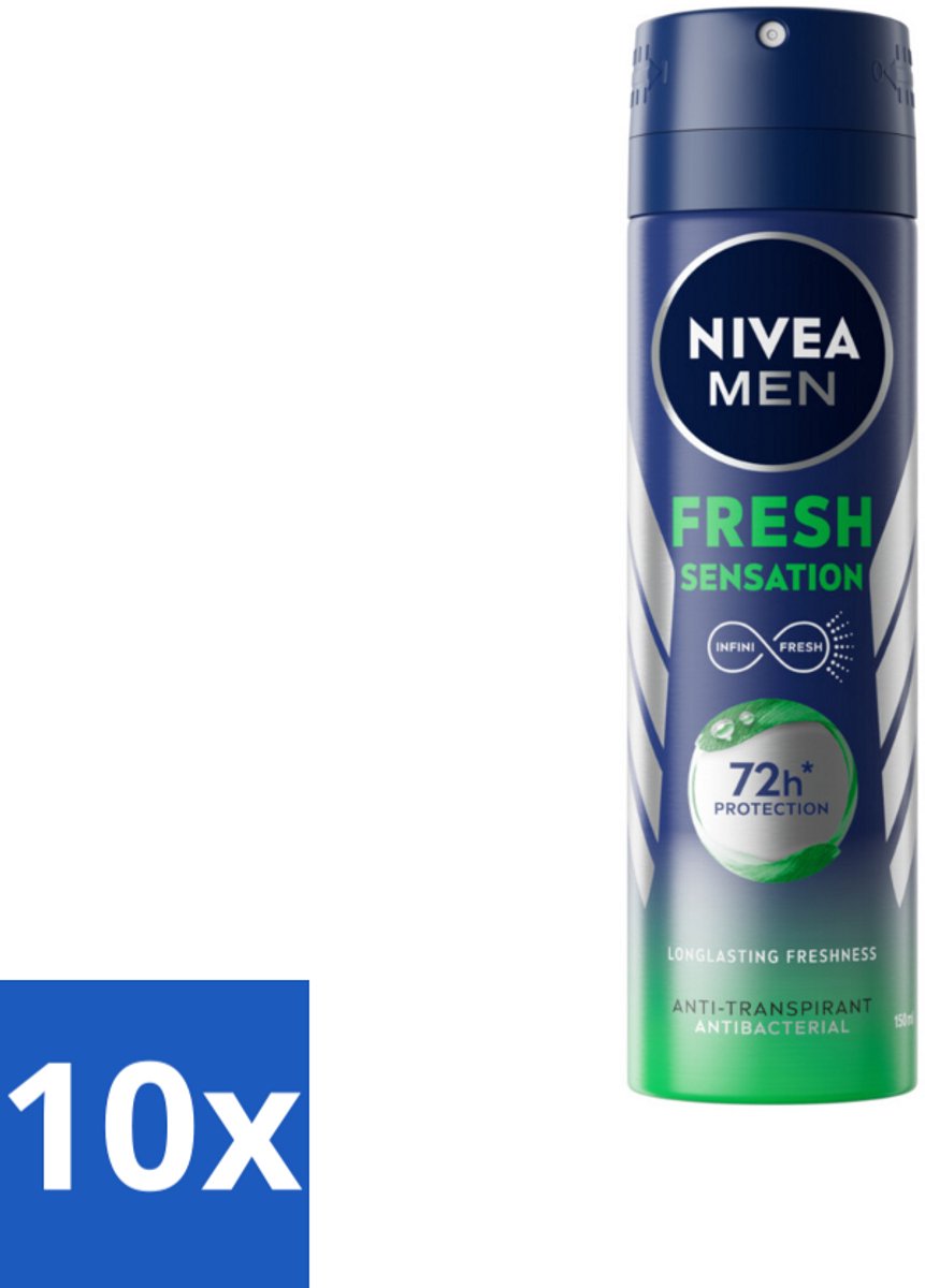 10 x NIVEA MEN - Deodorant Spray - Fresh Sensation - 150 ml - NIVEA MEN Deodorant Spray - Anti-Transpirant Spray - Frisheid - Geurvervoeging - Zweetgeur