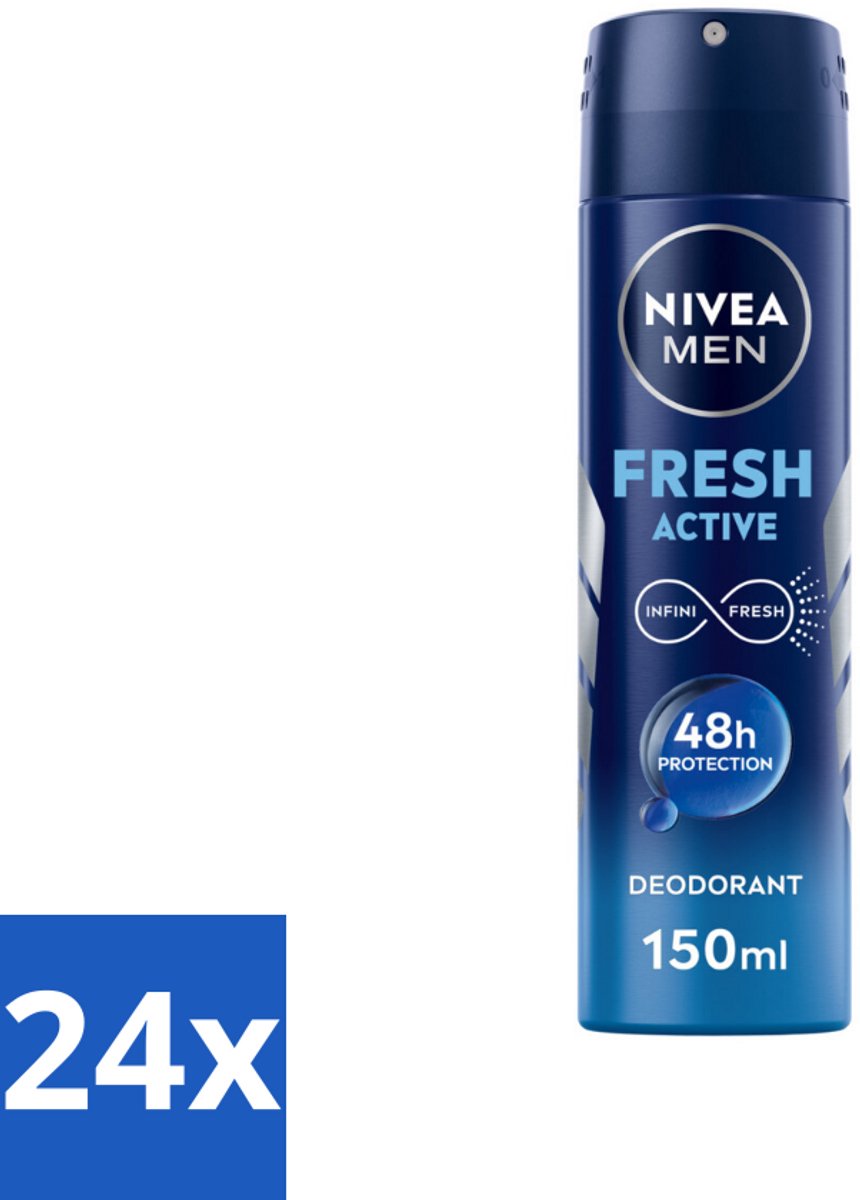 24 x NIVEA MEN - Deodorant Spray - Fresh Active - 150 ml - Frisheid - Zweet - Geur - Deodorant - Mannelijke Geur