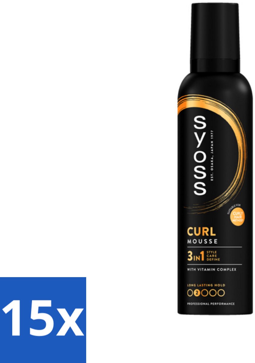 15 x Syoss - Curl - Haarmousse - Anti-Pluis & Bounce - 250 ml - Haarmousse - Krullen - Anti-pluis - Haartypen - Kruldefinitie