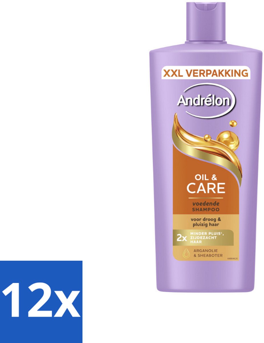 12 x Andrélon – Shampoo – Oil & Care – 685 ml - Haar Verzorging - Pluisvoorkomen - Arganolie Shampoo - Sheaboter - Droog Haar