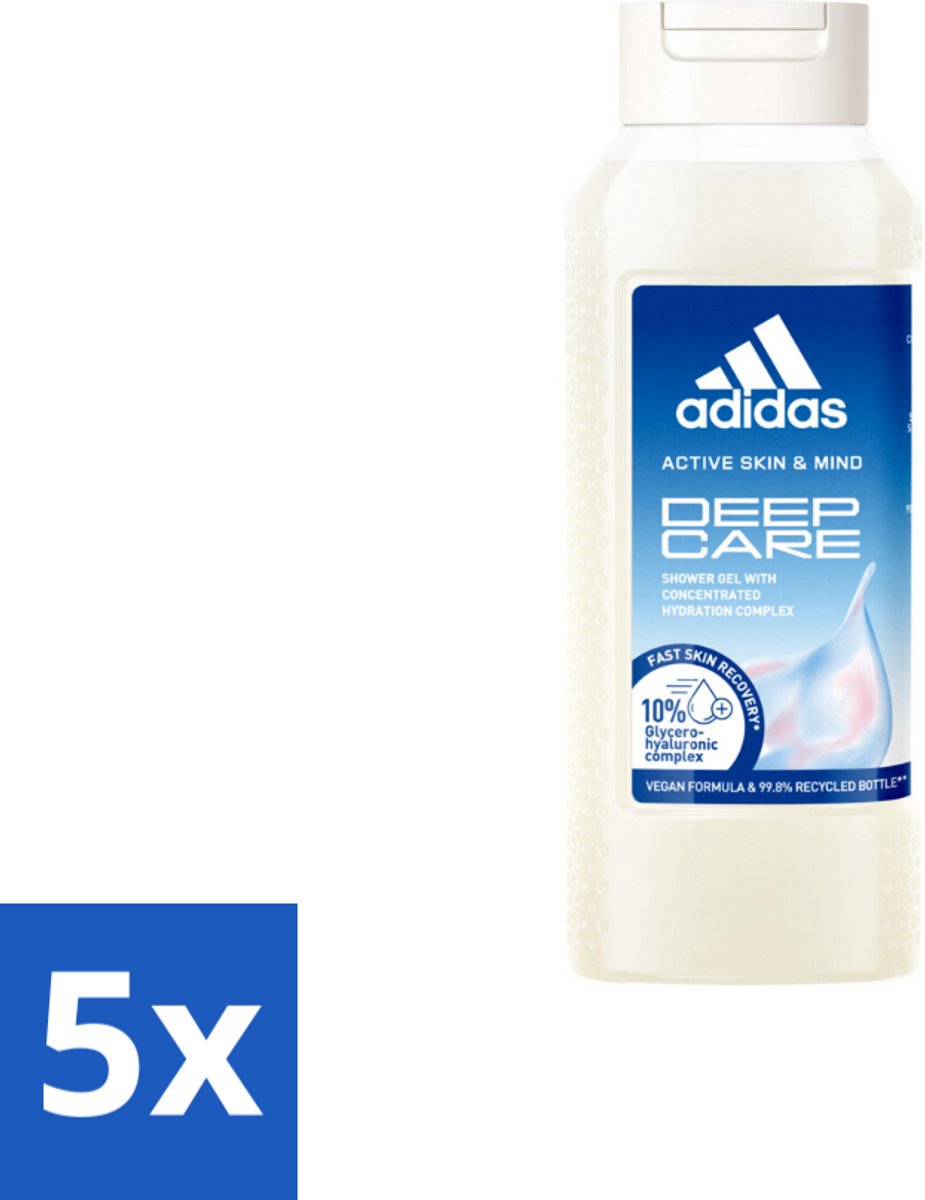5 x Adidas – Douchegel – Active Skin & Mind Deep Care – 250 ml - Douchegel Sport - Hydraterende Douchegel - Huid Verzorging Na Training - Actieve Huidverzorging - Vegan Douchegel
