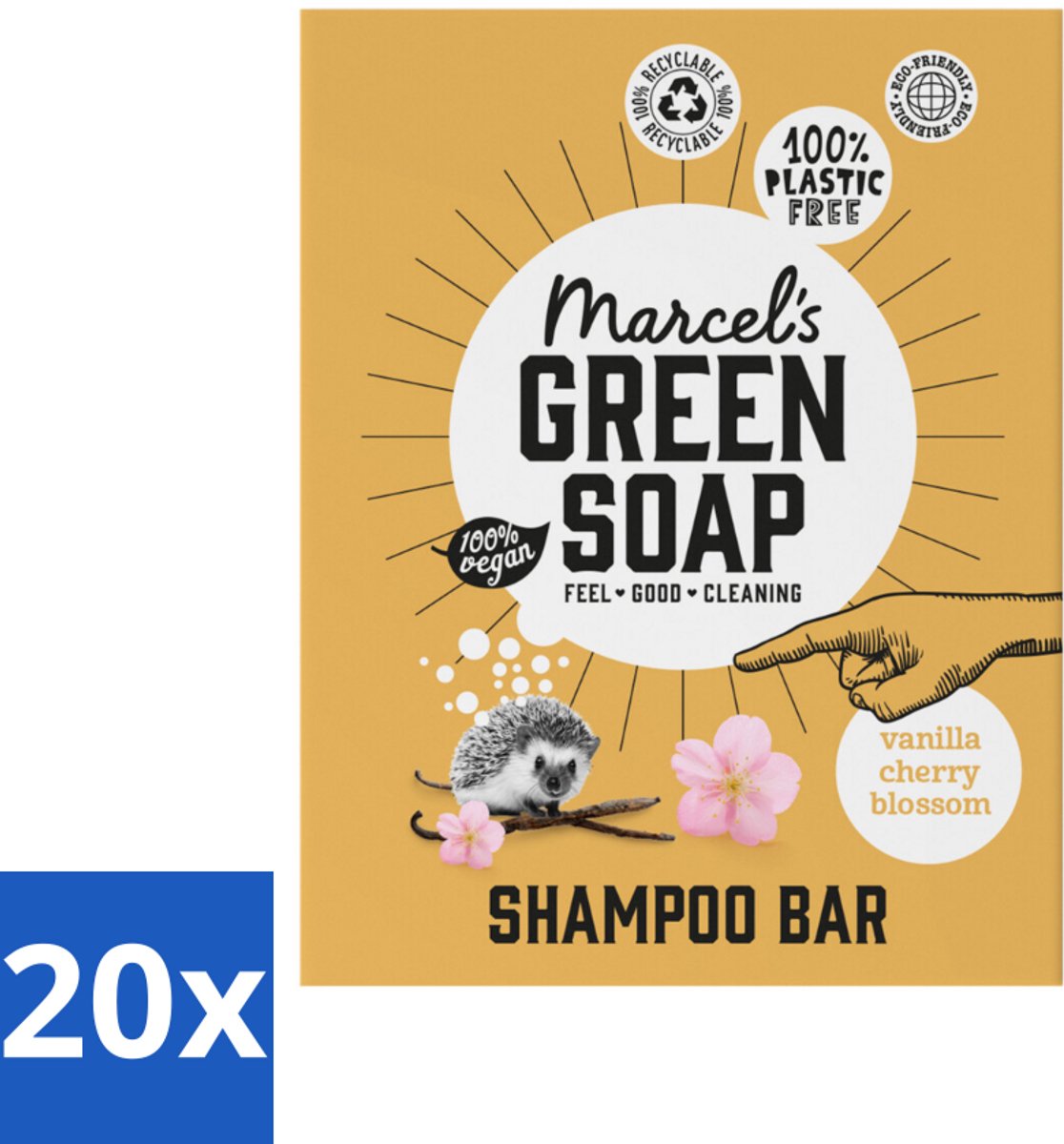 20 x Marcel's Green Soap - Shampoobar - Vanilla & Cherry Blossom - Versterkt & verzorgt - 90 gr - Shampoobar - Natuurlijke Shampoo - Sulfaatvrije Shampoo - Biologisch Afbreekbaar - Vegan Shampoo