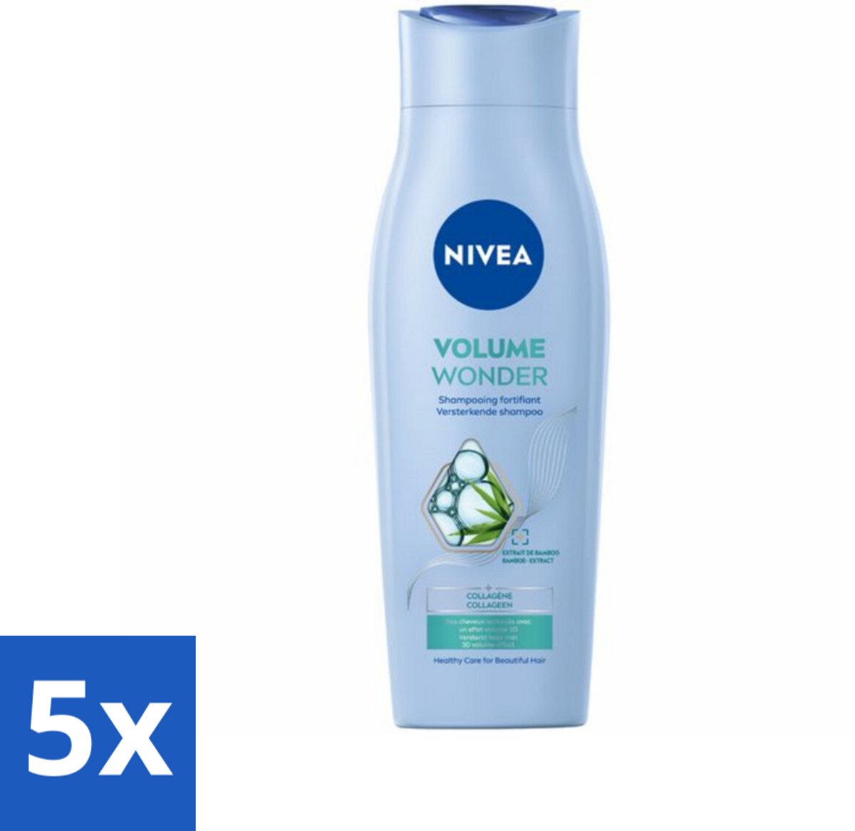 5 x NIVEA - Shampoo - Volumeverzorging - Versterkend - Gezonde Zorg - 250 ml - Haar Volume - Fijn Haar - Futloos Haar - Volume Shampoo - Versterkend Haar