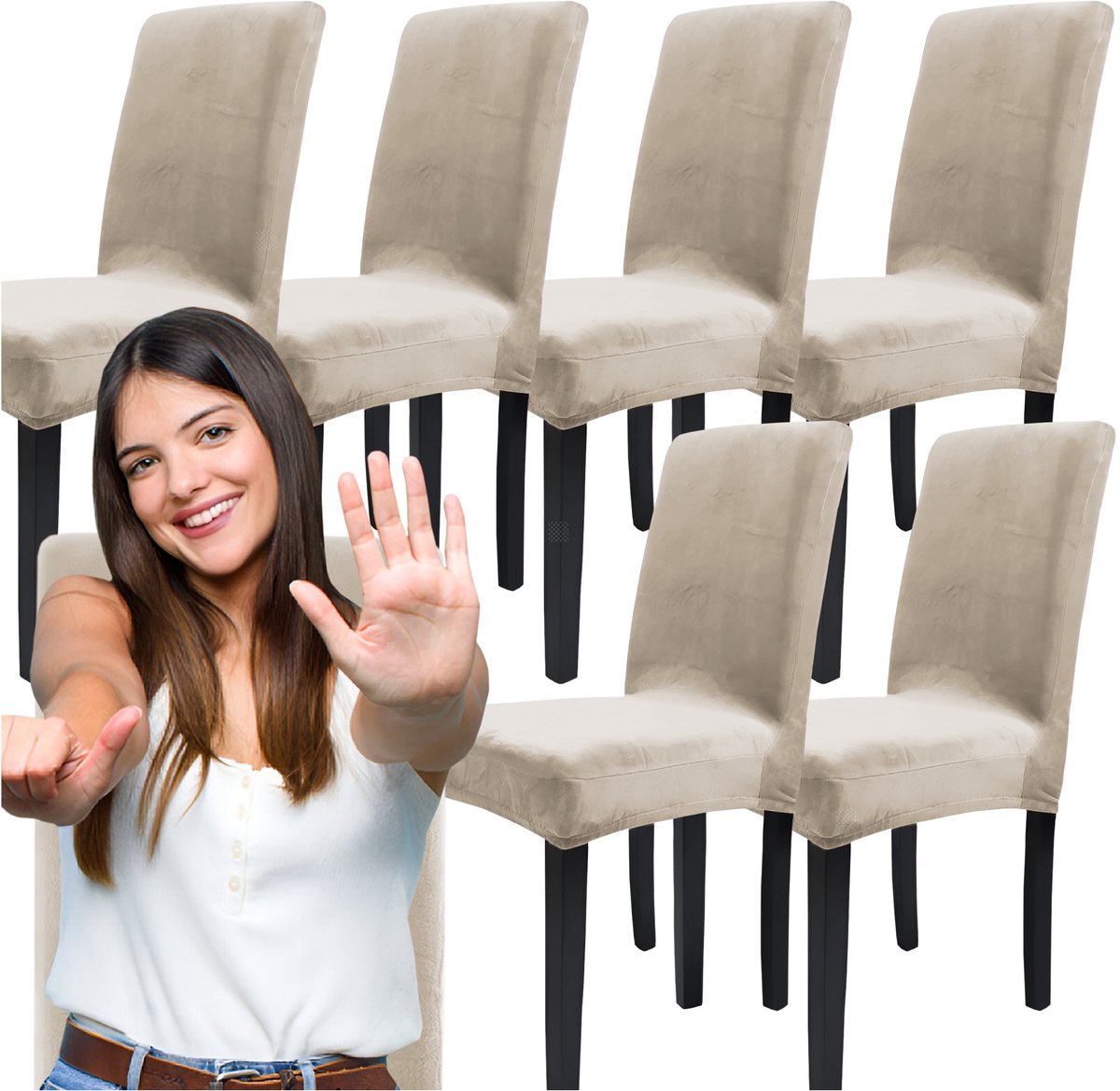 Set van 6 Luxe Velours Stoelhoezen - Universeel & Wasbaar