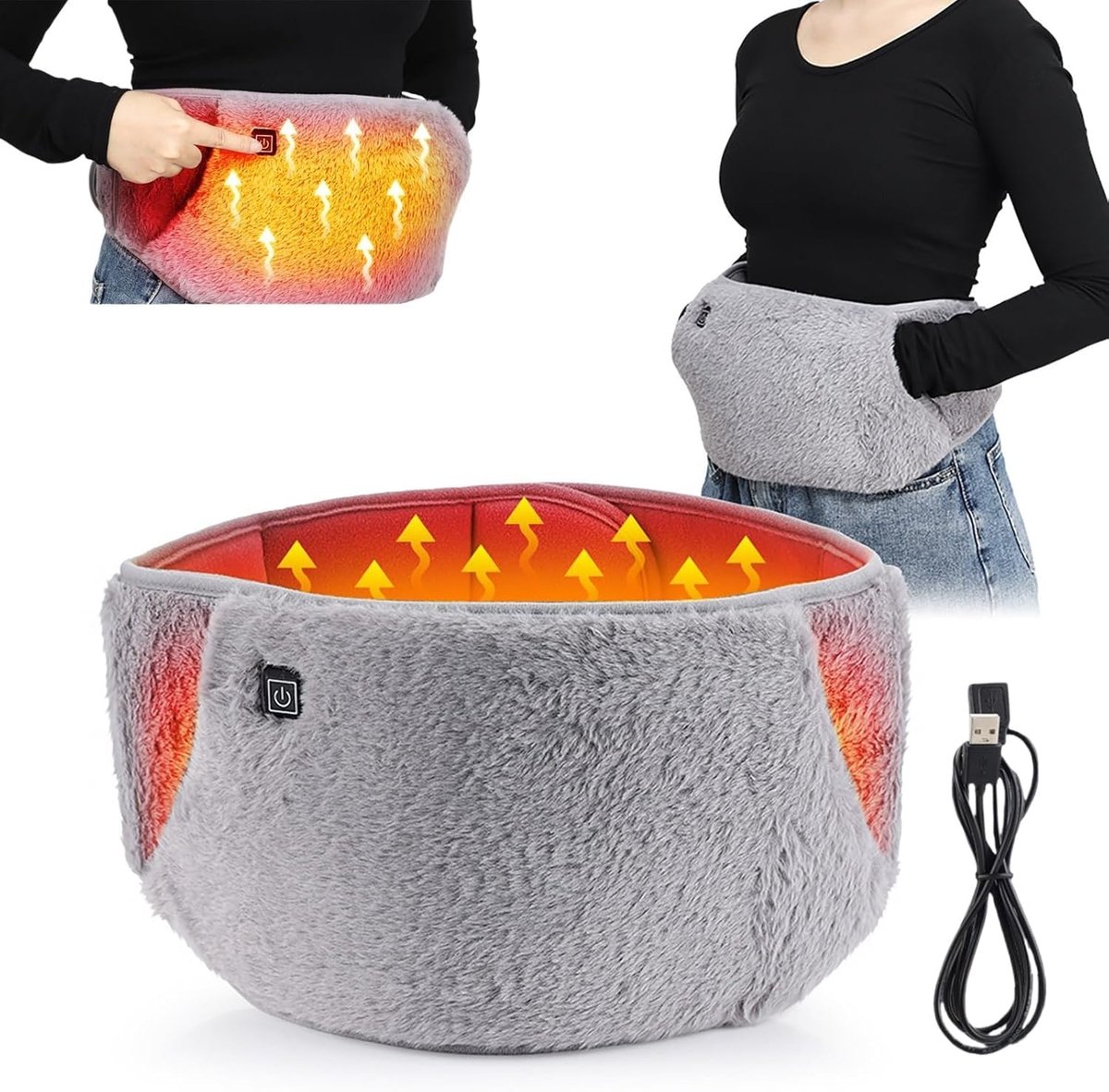 KZQ 3-in-1 verwarmingsgordel voor rug en handen - USB-aangedreven met 3 temperatuurstanden - Draagbare warmtewrap voor comfort en warmte - Grijs