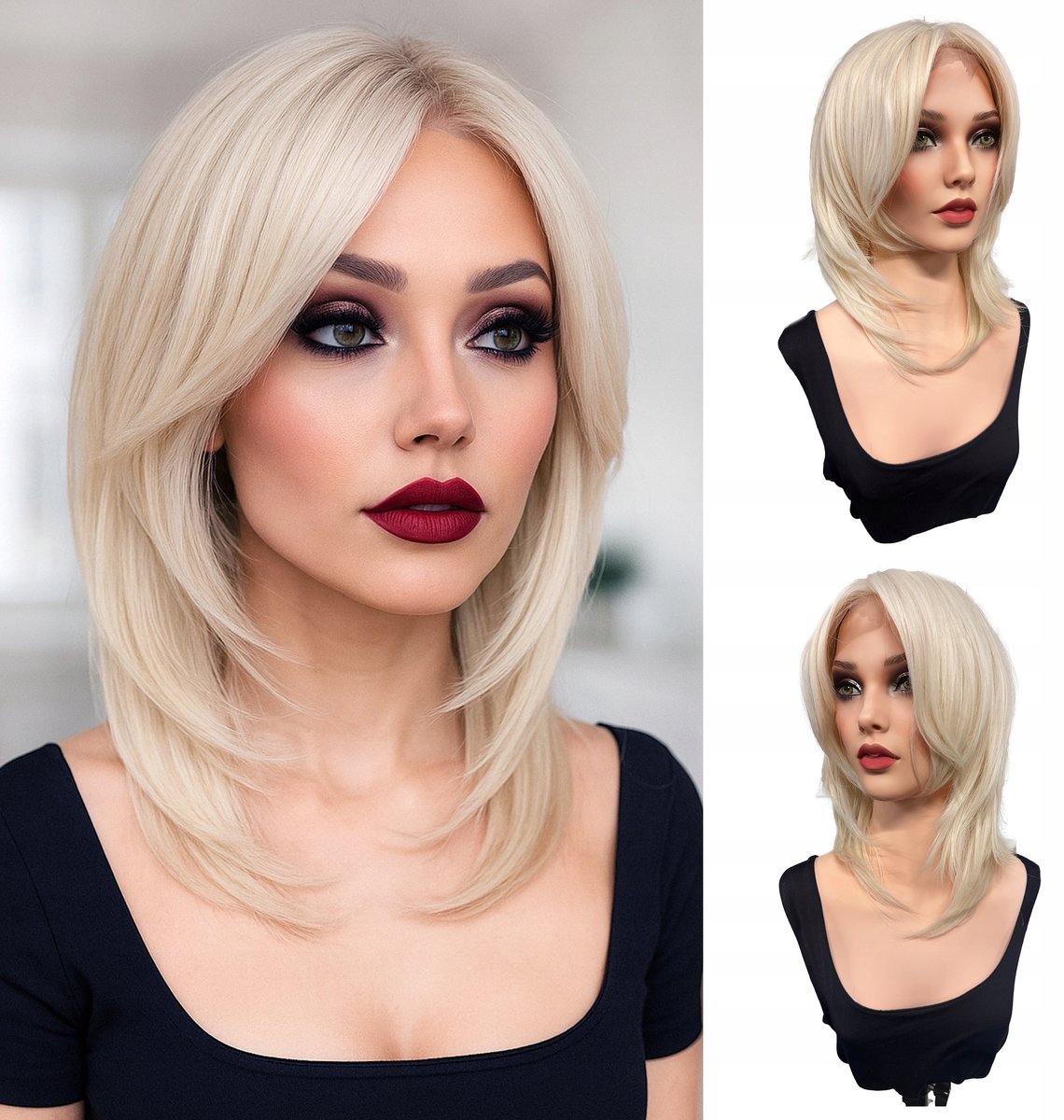 Synthetische Pruik Platina Blond Gelaagd met Pony 50cm
