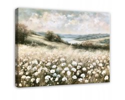 WALLARENA - Schilderij op canvas - 40x30 cm - veld met wilde bloemen in boho-stijl - wanddecoratie voor woonkamer en slaapkamer