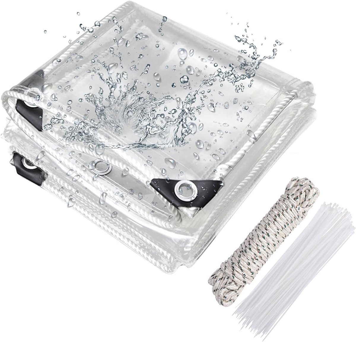 Waterdicht transparant tentzeil - Transparant - 3 x 1 m - PVC Zeil met Ogen en Touw - Voor Tuin en Bescherming