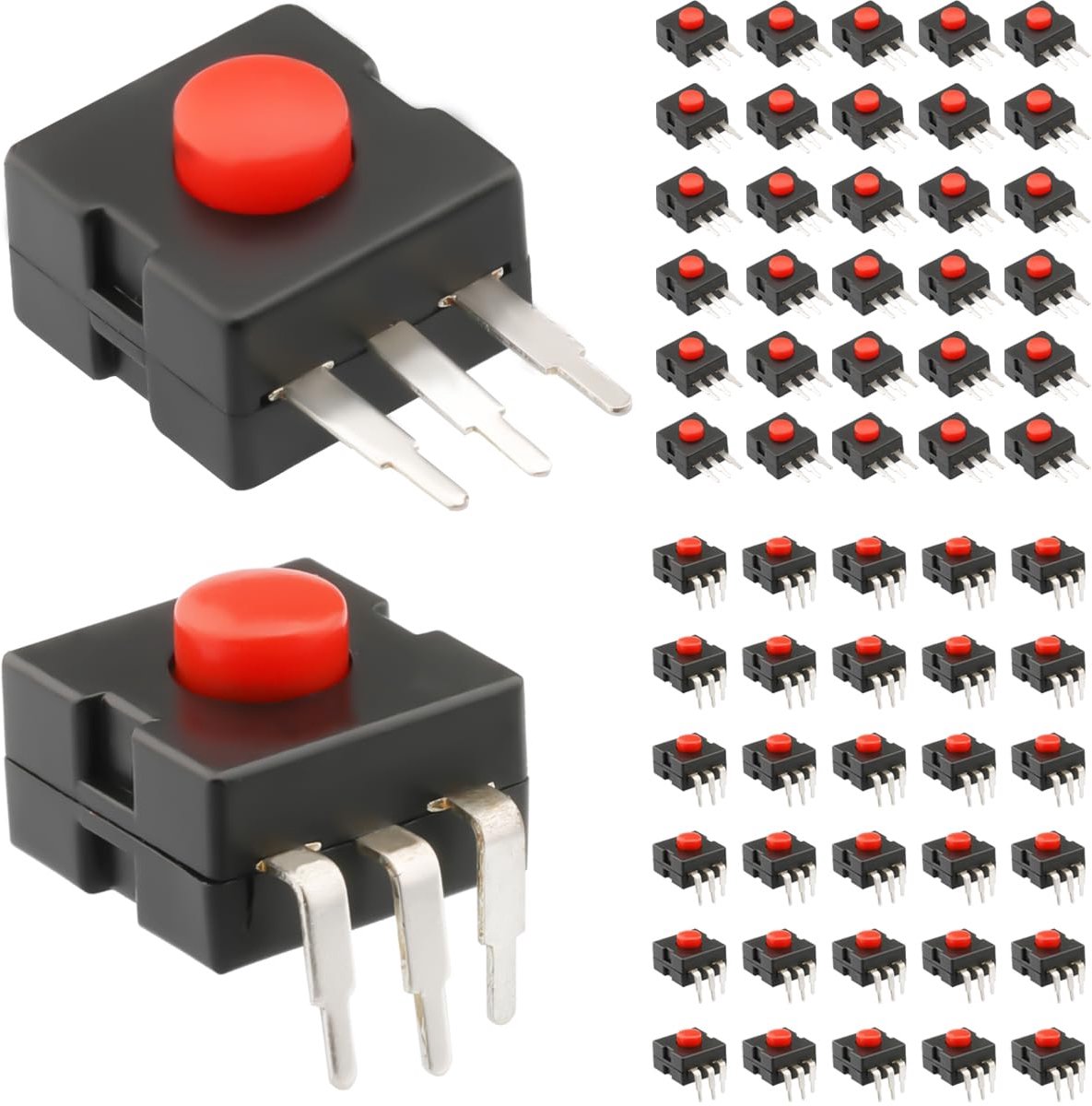 drukknop 12 x 12 mm - 3-polig vierkant - rode kop voor zaklamp - betrouwbaar reserveonderdeel - ShopVlot