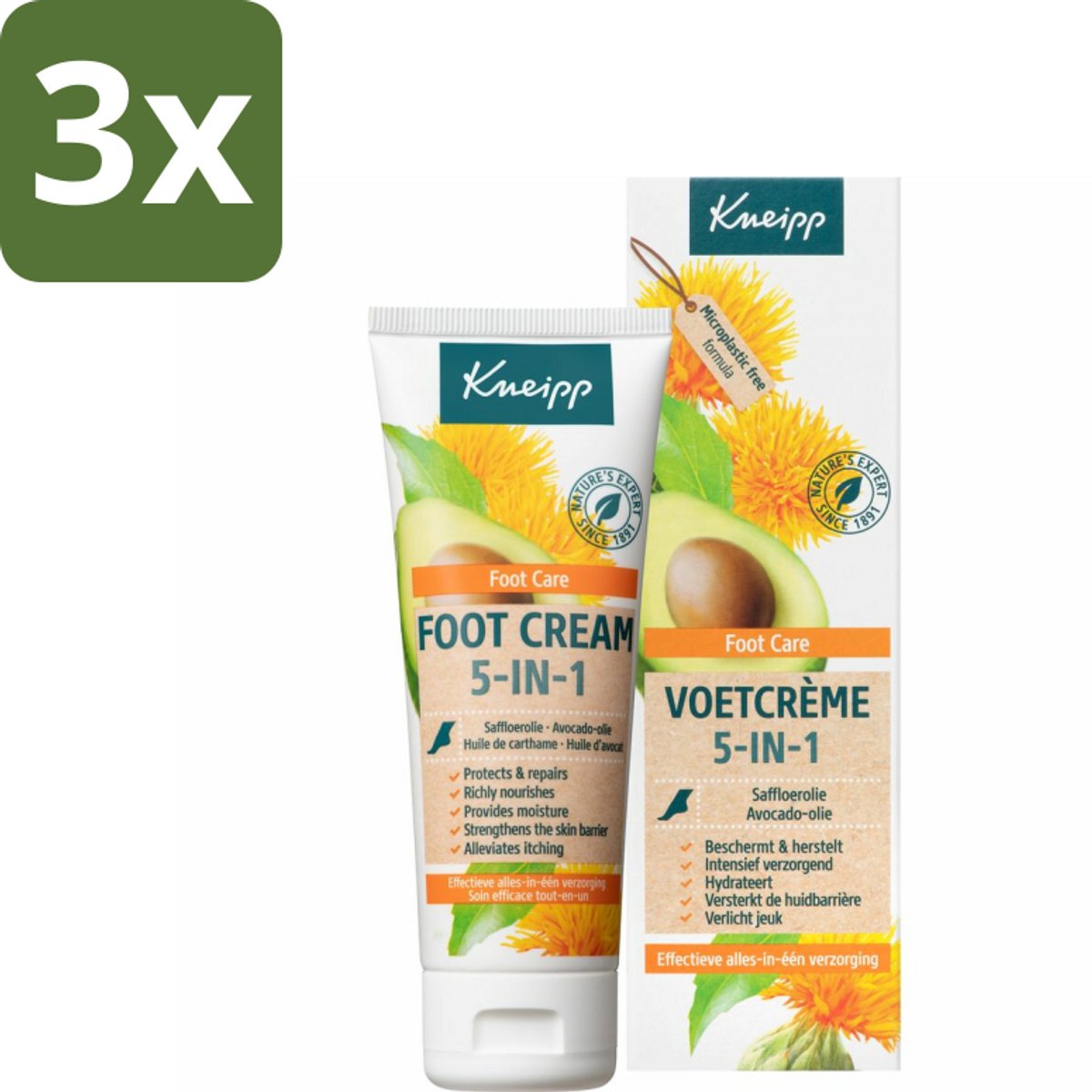 Kneipp - Voetcrème 5‑in‑1 - Verlicht jeuk, hydrateert & herstelt - 75 ml - Bulkverpakking - 3 stuks