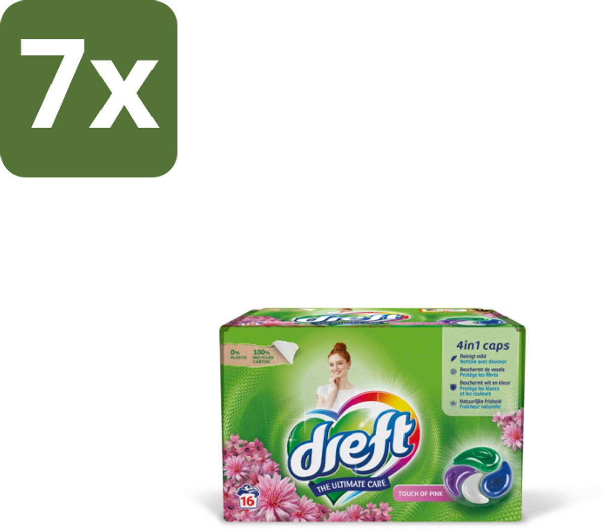 Dreft - Wasmiddelcapsules - Touch of Pink - Geurige verzorging - 16 Wasbeurten - Bulkverpakking - 7 stuks
