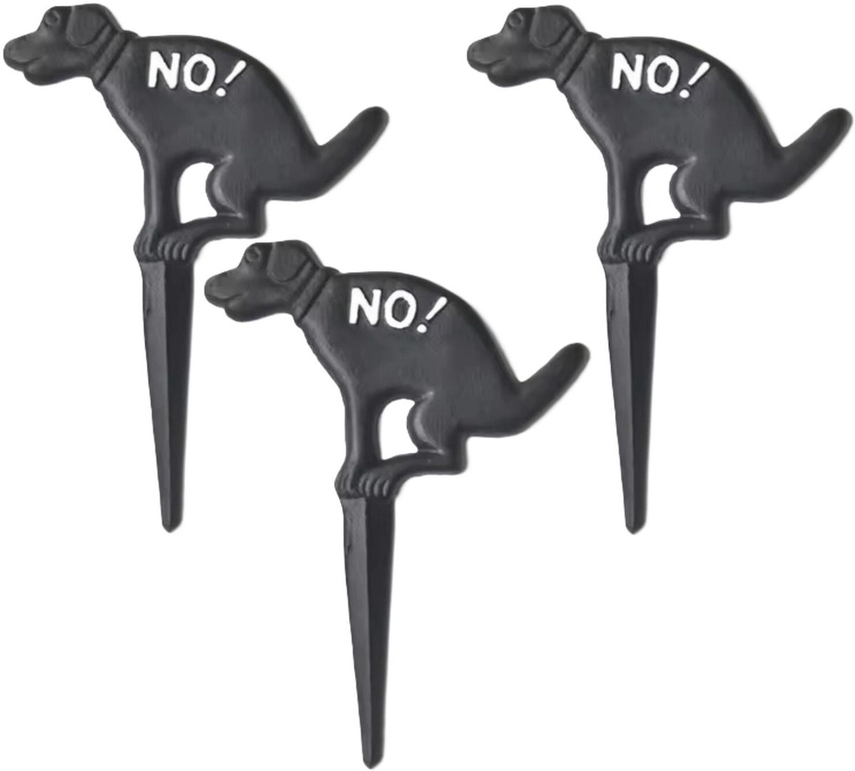 Bellatio Decorations Hondenbordje op steker - 3x - zwart - niet poepen - gietijzer - 27 cm - hondenpoep gazon bordje