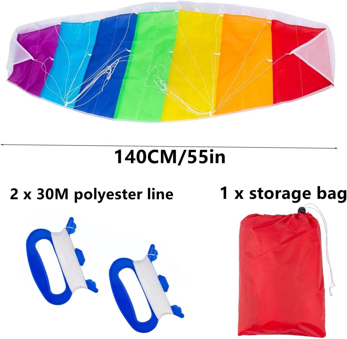 Regenboogvlieger - Regenboog - 1.4M - Zachte Stuntsport Parafoil Vlieger - Voor Kinderen en Volwassenen