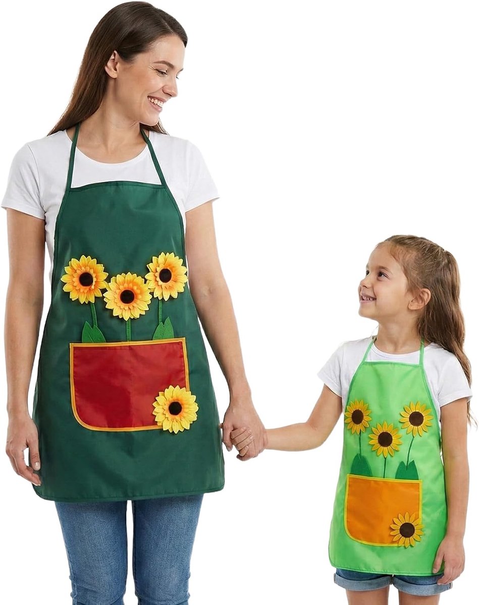 Zonnebloemschorten voor volwassenen en kinderen, keukenschort met zakken, verstelbaar, voor knutselen, schilderen en - ShopVlot