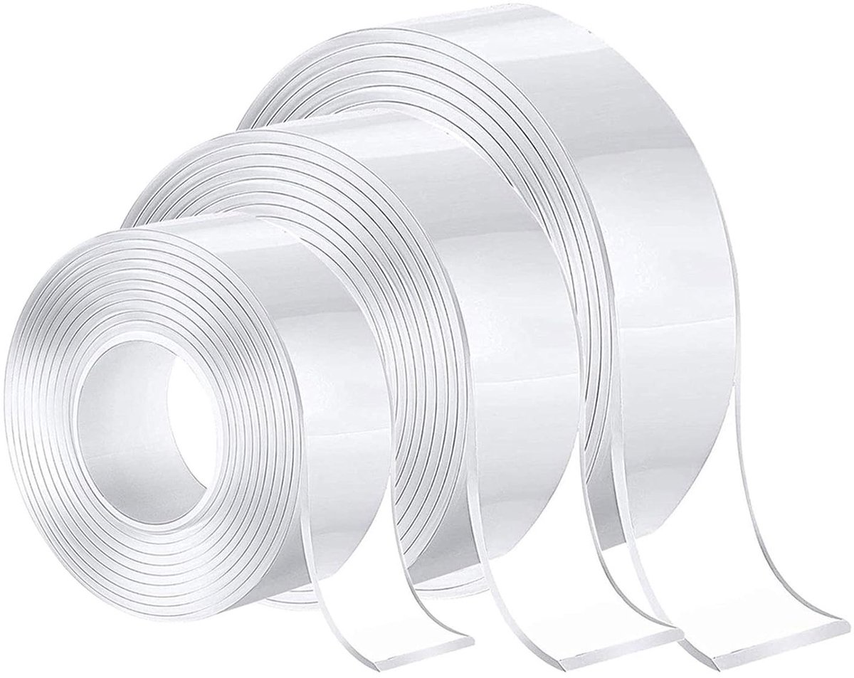 Dubbelzijdige Tape - Transparant - 1 cm, 2 cm en 3 cm - Multifunctionele Wasbare Tape - Voor Thuis en Kantoor