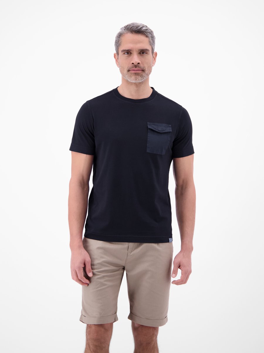 LERROS T-shirt met ronde hals en borstzak , Maat: M , Kleur: CLASSIC NAVY , 100% katoen