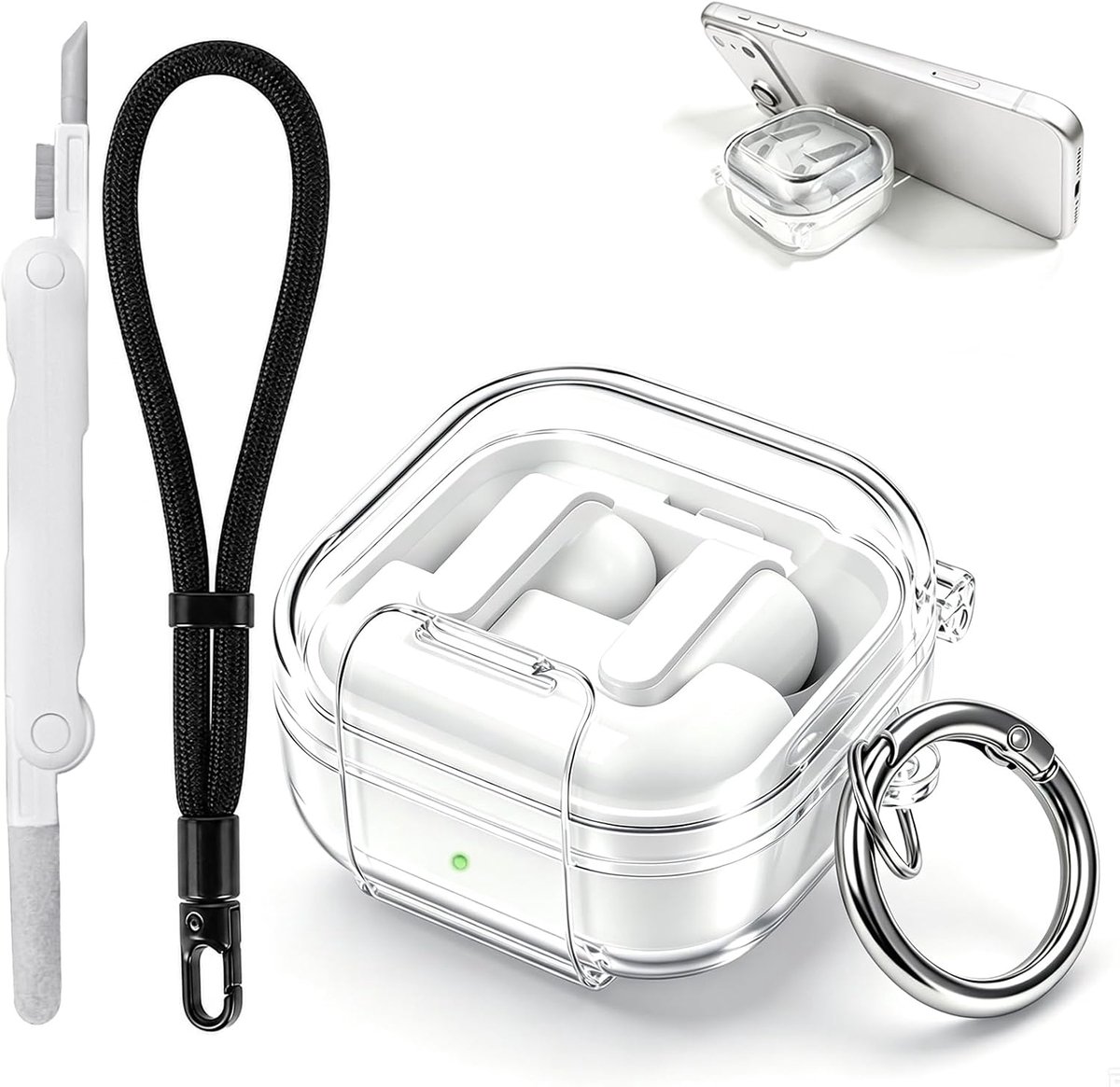 Hoesje compatibel met Samsung Galaxy Buds 4 Pro / Galaxy Buds 4 hoesje, transparante beschermhoes met sleutelhanger en - ShopVlot
