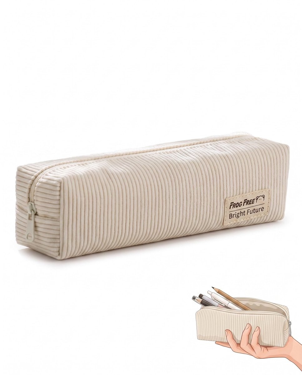 KACZUS Etui, universiteit, fluweel, beige, 1 stuk, etui voor school, esthetiek, zachte pennenhouder met ritssluiting - ShopVlot