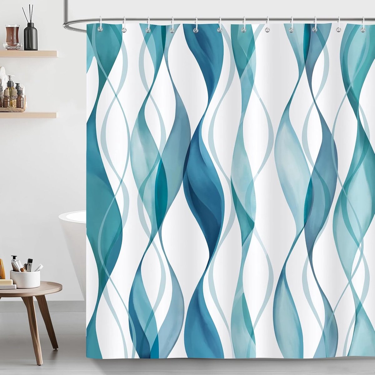 Douchegordijn 182 x 180 cm - Blauw gestreept polyester - Waterdicht en snel drogend - Modern minimalistisch design - ShopVlot