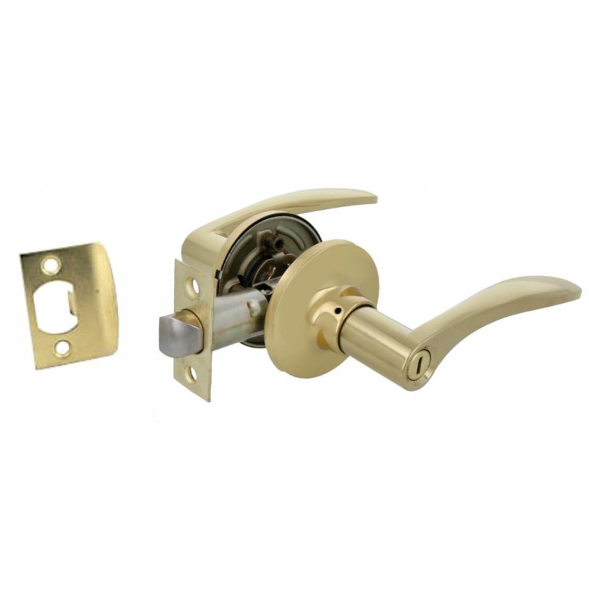 Deurklink met slot voor badkamerdeuren, messing glans, rechts