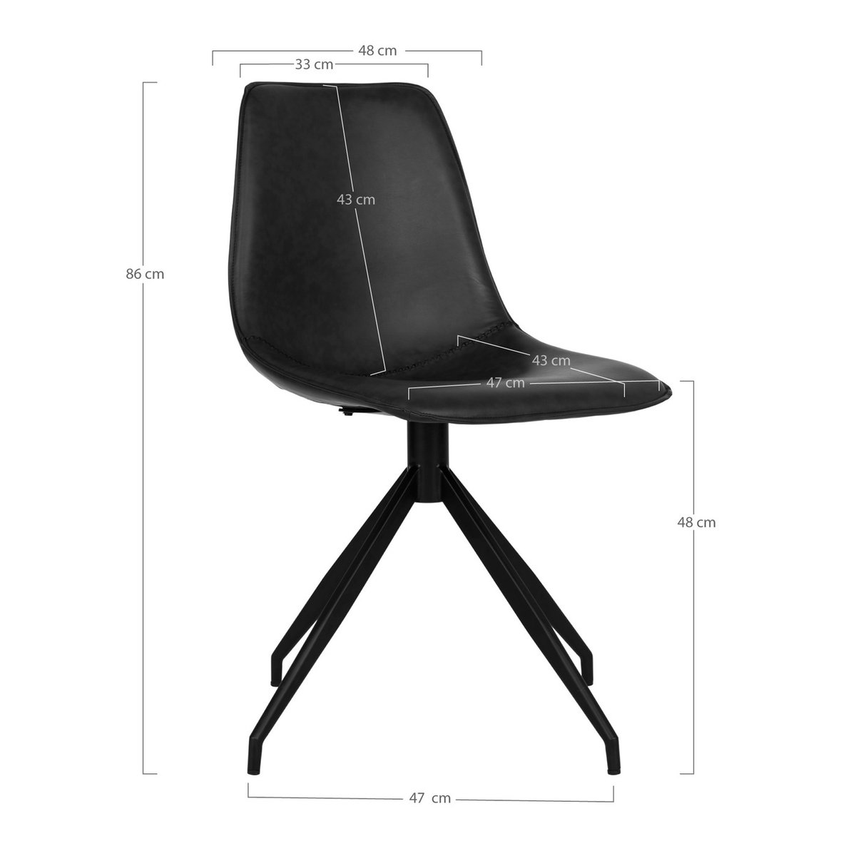 Eetkamerstoel Zonder Armleuning - Zwart Kunstleer - 54x48x86cm - House Nordic
