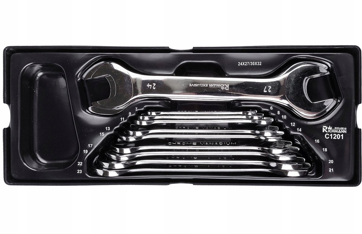 Sleutelset plat 6-32mm Cr-V, 12 delig, Richmann C1201