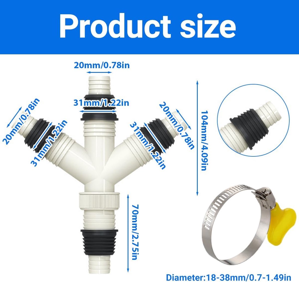 Afvoeradapter voor wasmachine - dubbel - 20-31mm slangen - eenvoudig te installeren - ShopVlot