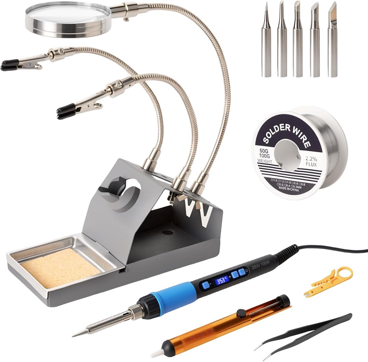 Soldeerbout Set 100W - Verstelbare Temperatuur 180-500°C - Digitaal Multimeter - Snelle Verwarming en Veilig Gebruik - ShopVlot