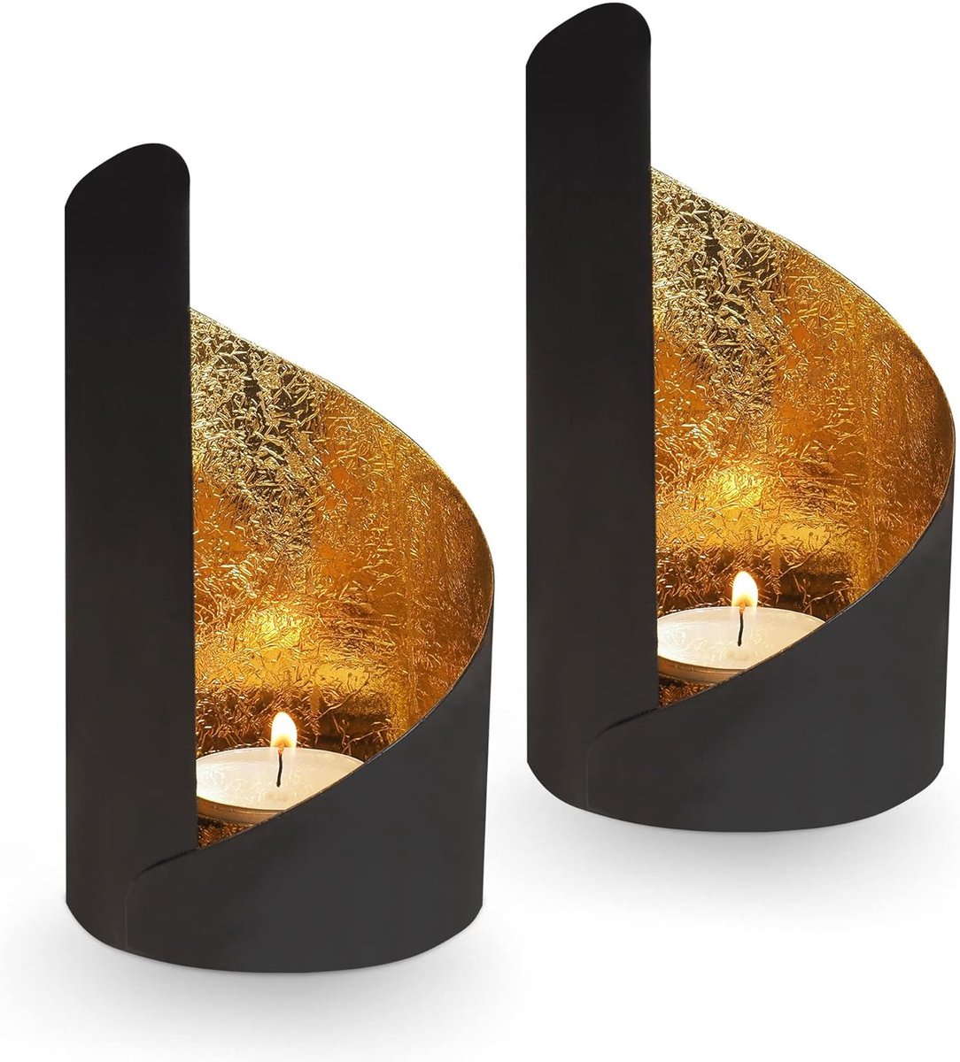 Set van 2 Metalen Kandelaars Goud Zwart - Sfeervolle Tafeldecoratie