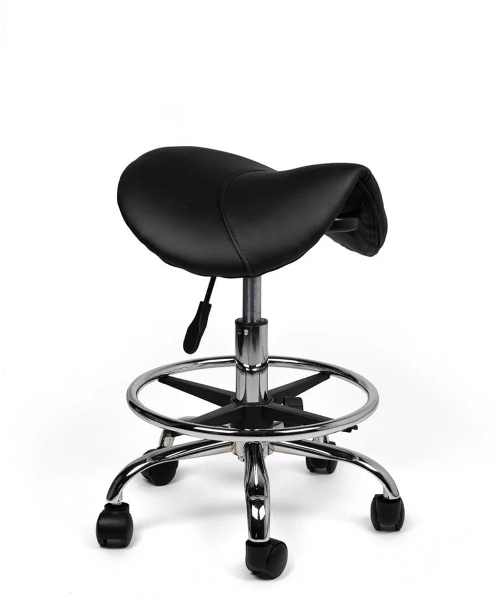 Ergonomische Zadelkruk Zwart op Wielen Laag (40-57cm) / zonder Voetsteun / Standaard wielen