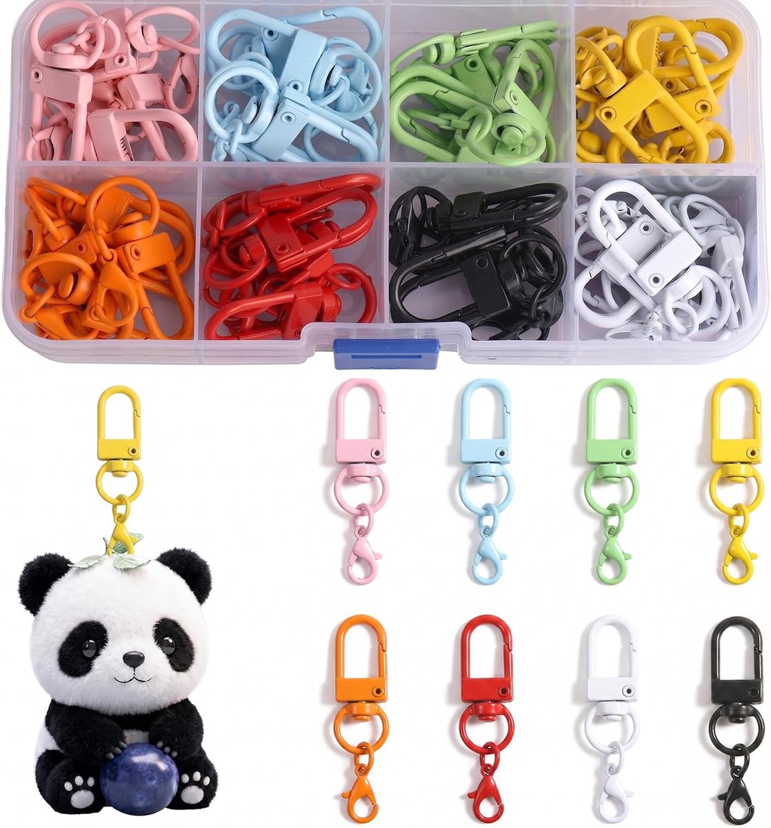 Mini-karabijnhaken, sleutelhangers, 40 stuks, draaibare U-vorm, kleurrijke clips met doos, 8 vakken, sleutelhaken voor - ShopVlot