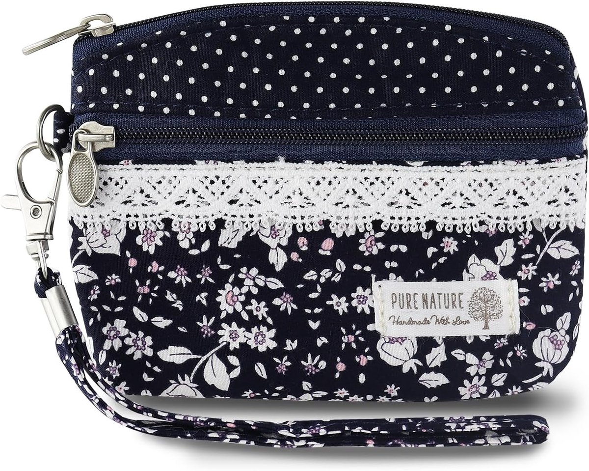 Women's Small Purse, Cotton, Small Zipper Purse, Floral Pattern, Mini Coin Purse, Coin Pocket for Coins, Cards, Keys - ShopVlot