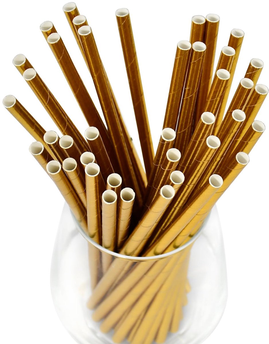 Lives on Green 19,7 cm composteerbare gouden papieren rietjes, 100 stuks - ShopVlot