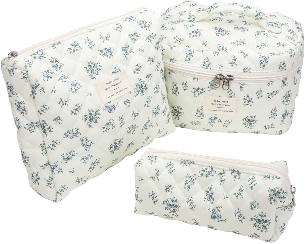 Make-uptas 3 stuks - grote capaciteit - bloemenpatroon - ideaal voor reizen - ShopVlot