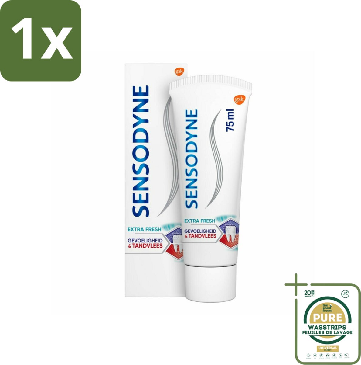 1 x Sensodyne - Tandpasta - Gevoeligheid & Tandvlees - Extra Fresh - 75 ml- Gevoelige Tanden - Gezond Tandvlees - Tandpasta - Tandplak - Frisse Adem
