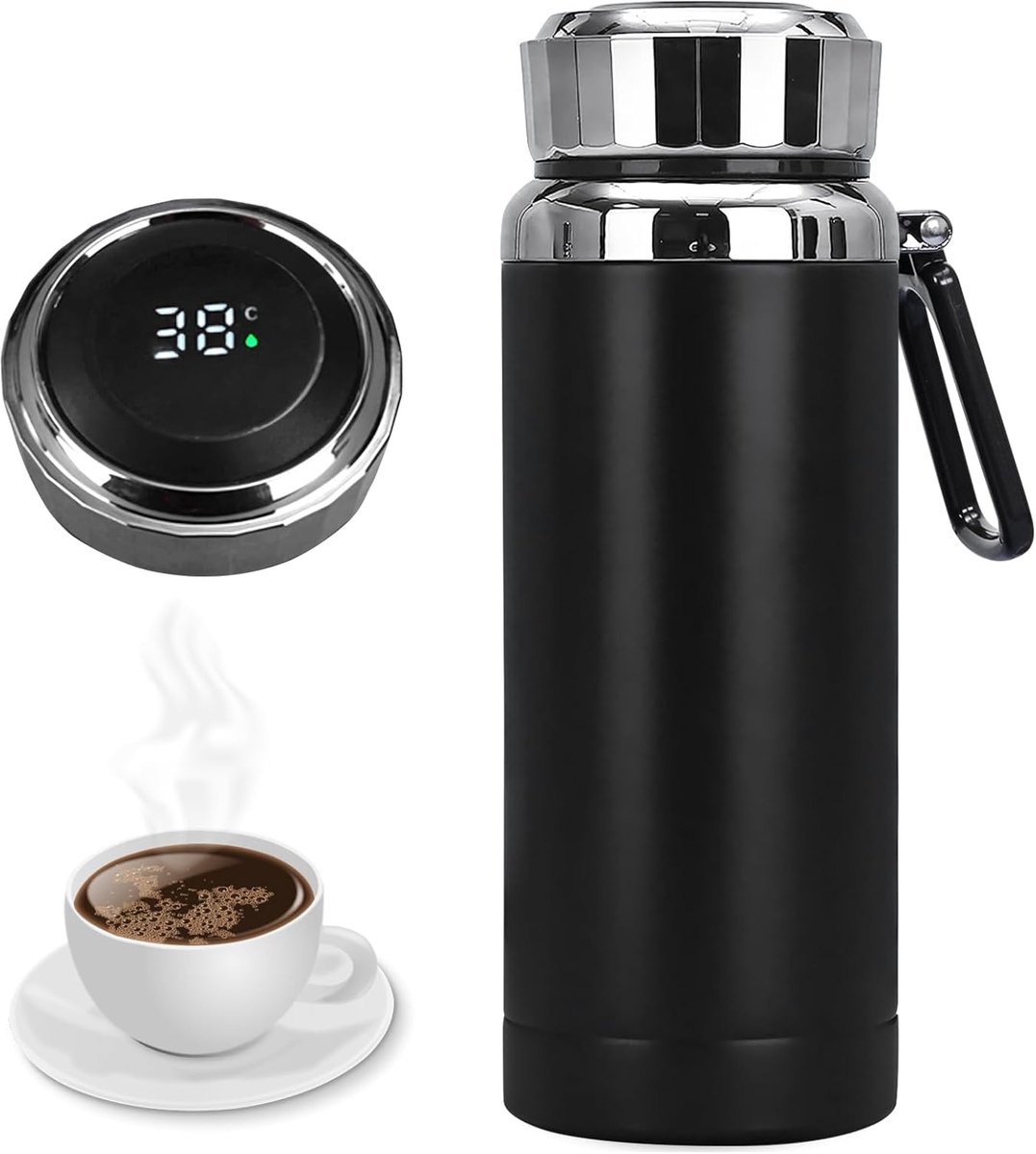 Thermoskan met temperatuurweergave 800 ml - roestvrij staal - vacuüm isolatie - ideaal voor onderweg - Luxento