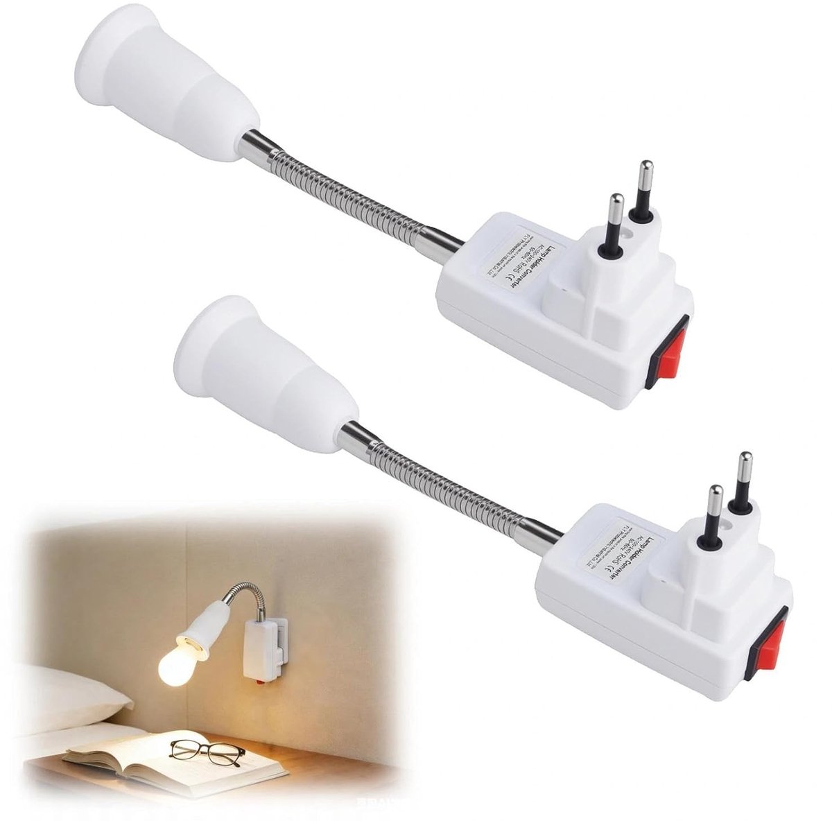 Stekkerlampje - Wit - 2 x 2 x 2 cm - Flexibele Zwanenhals van Hittebestendig PBT - Voor EU Stopcontact en E27 Lampen