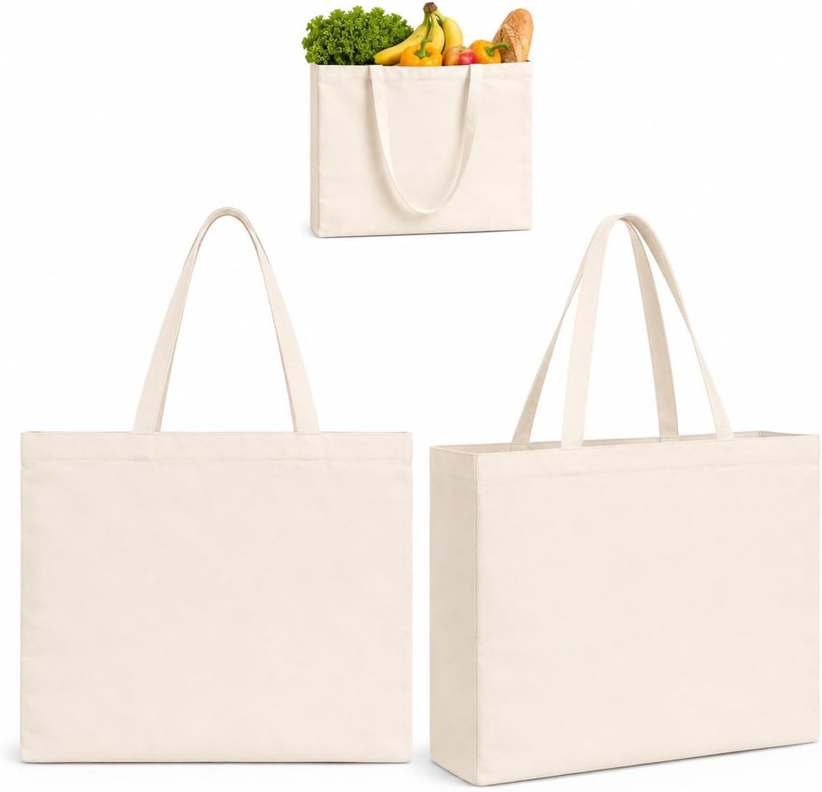 Linnen tasjes onbedrukt - Crème - 45 x 35 x 8 cm - Katoen-Polyester Shopper - Voor Dagelijks Gebruik