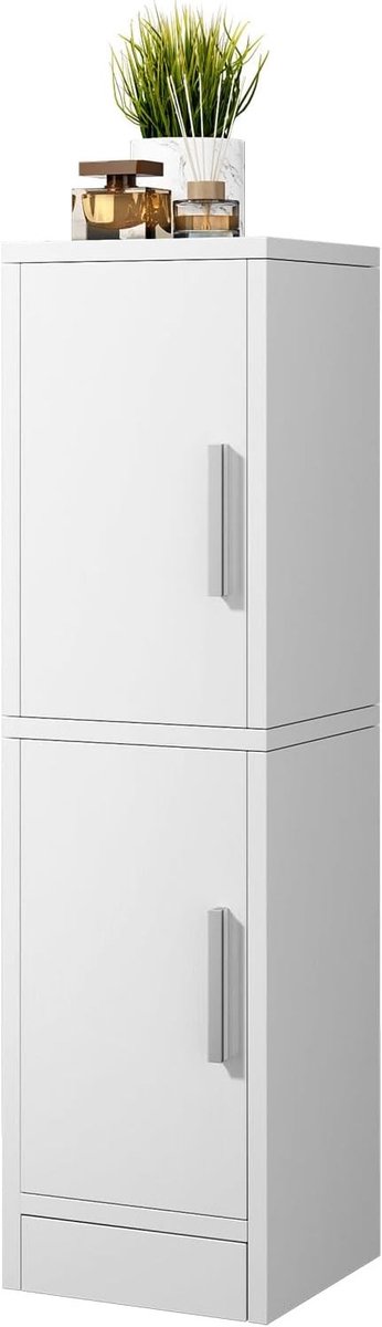 Wastafelkastje - Wit - 20 x 24 x 74 cm - MDF Badkamerkast met Kantelbeveiliging - Voor Kleine Badkamers