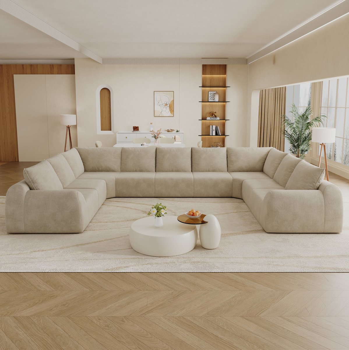 HAUSS SPOLE U-Bank - 9-Zits Compressiebank - Geen Montage Nodig - Voor Woonkamer En Appartement - Chenille Stof - Khaki