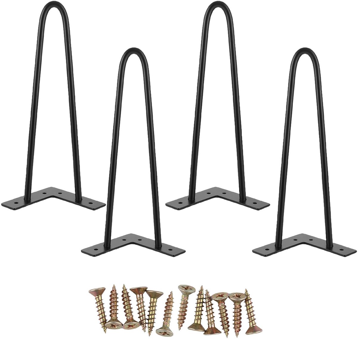 Famanu Set van 4 metalen tafelpoten van 30 cm, haarspeld tafelpoten voor meubels, kastpoten, salontafelpoten met schroeven, zwart voor kast en salontafel