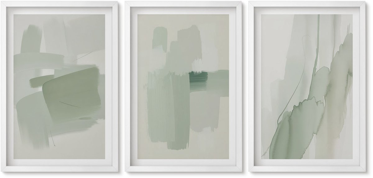 Wallfluent 3-Delige Schilderij Set - Abstracte Patronen In Aquarelstijl - 40 x 60 - Muurdecoratie - Wanddecoratie - Hal - Moderne Wanddecoratie