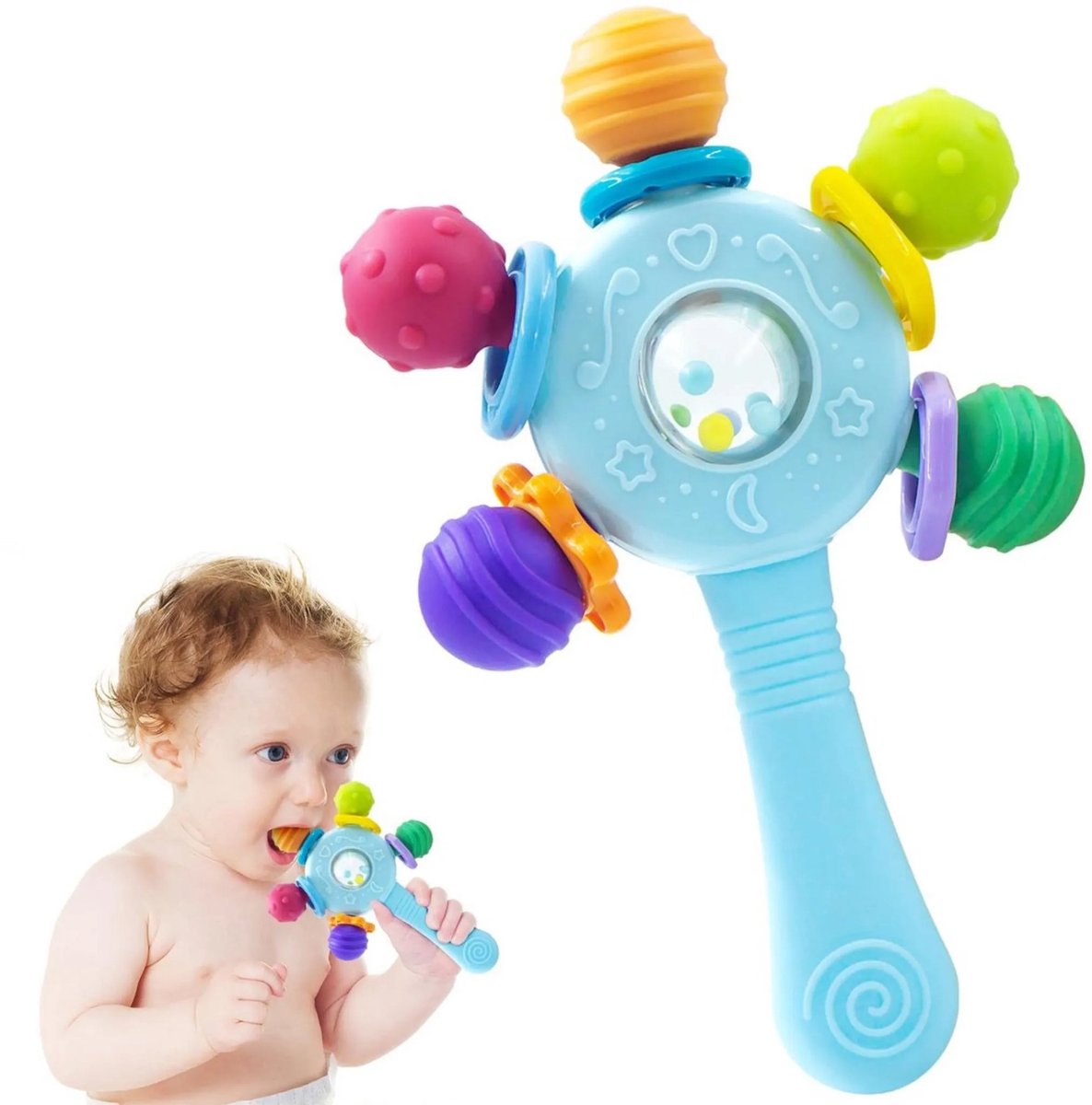 Casalora Baby Bijtring Speelgoed – Sensorisch Bijtspeeltje voor Baby’s – Kauw & Schud Speeltje – Baby Troost Speelgoed – Vroegschoolse Educatie – 3-12 Maanden – Blauw