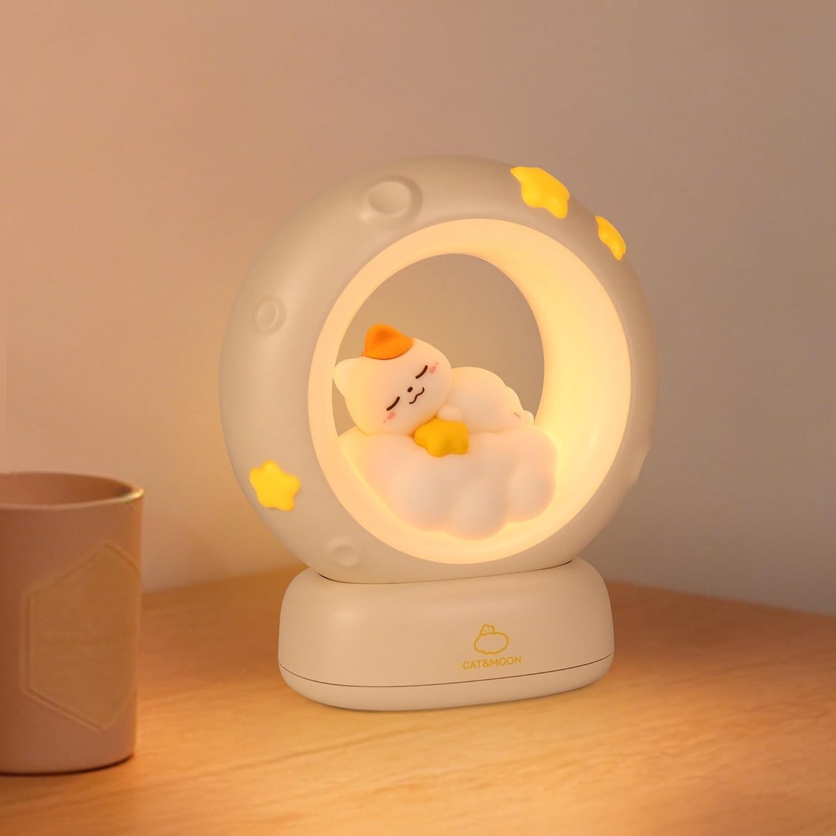 Kindernachtlampje - Wit - 14 x 12 x 6,6 cm - Oplaadbaar LED Lampje met Dierenmotief - Voor Kinderen