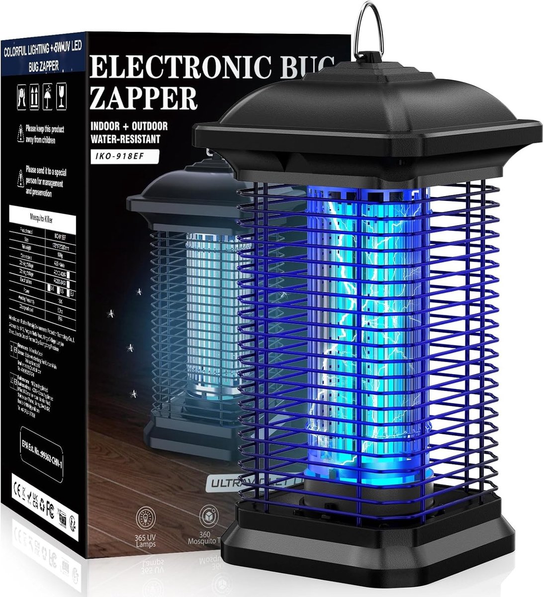 Muggenlamp - Zwart - 18 W - Elektrische Insectenverdelger met UV-licht - Voor Binnen en Buiten